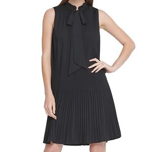 NWT DKNY Sleeveless Tie Neck Pleated Shift Dress